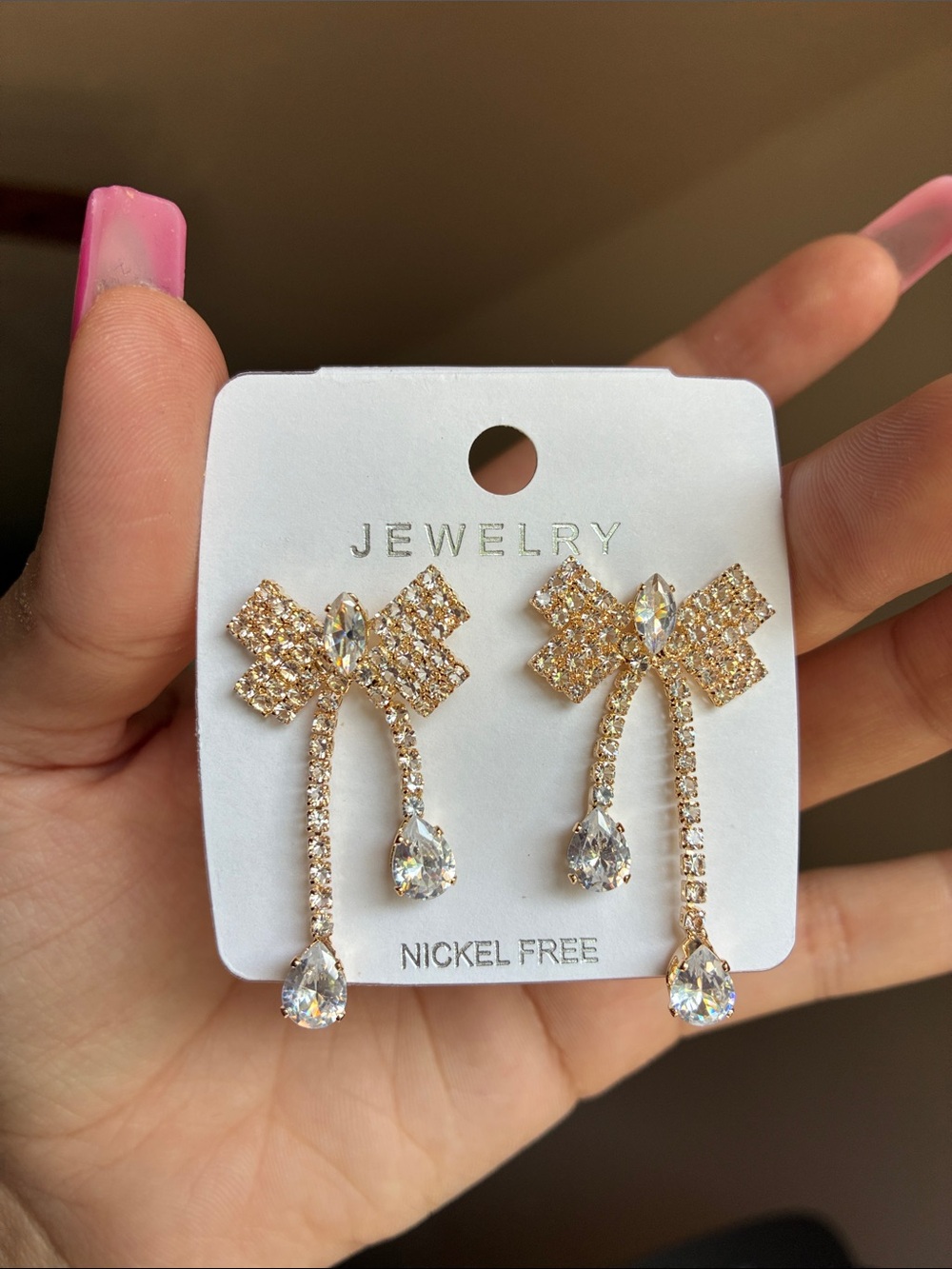 2/$20🎀 Gold Bow Drop Crystal Earrings -